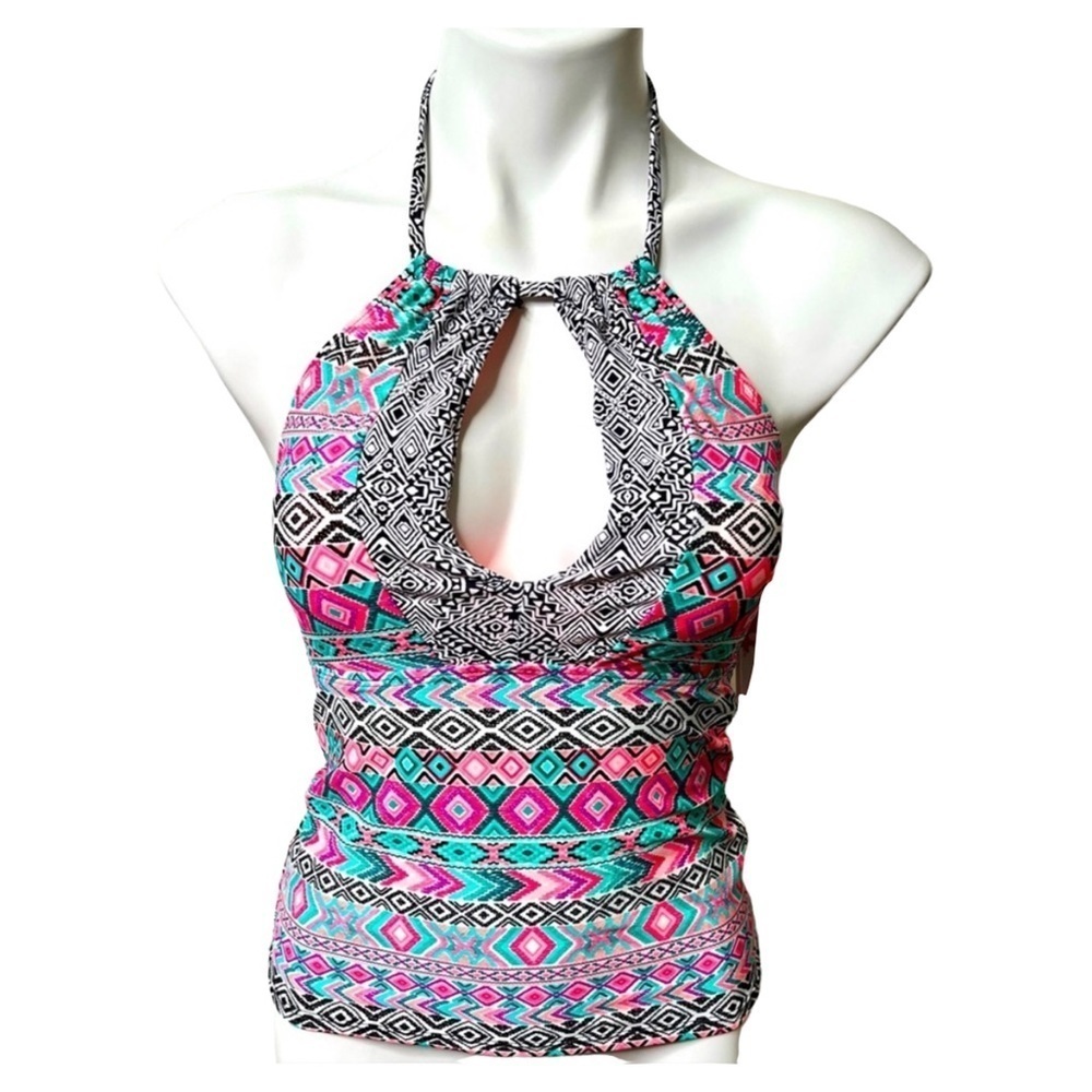 Malibu Dream Girl Geometric Pattern Tankini Top Size Small Multicolored